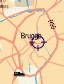Kaart van Brugge met aanduiding waar ons hotel is gelegen.